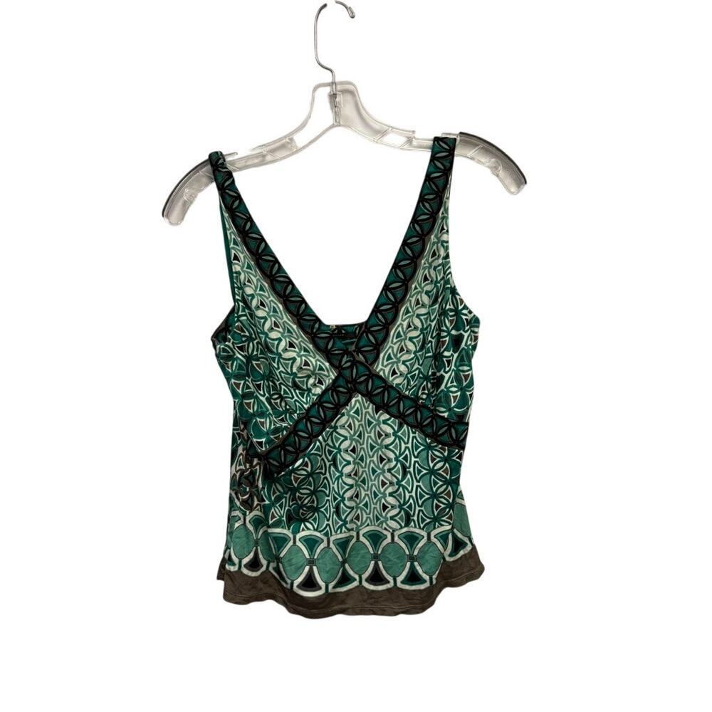 Elie Tahari Emerald Green Printed Tank Top Y2K Vintage